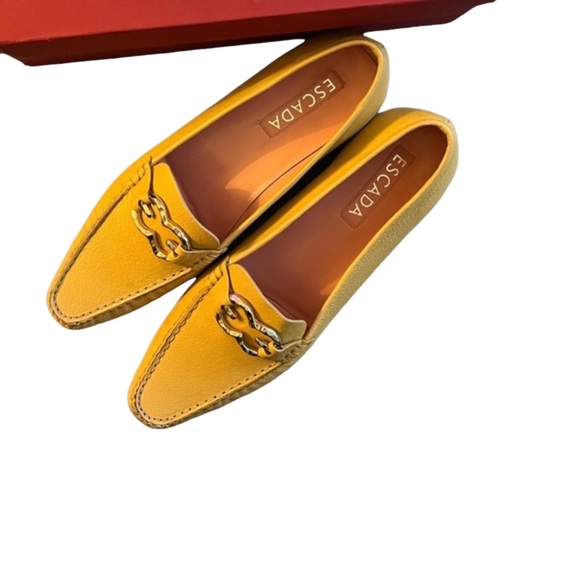 NEW Escada Buttery Yellow Loafers Ornate Gold Buckle Style 27351 Handmade Italy - Picture 11 of 14